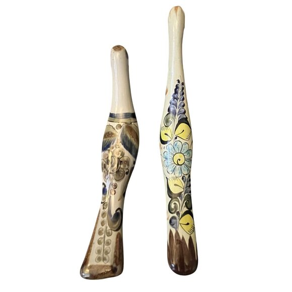 Vintage Tonala Pottery Pair Peacocks Handmade Signed Mexican Folk Art - Picture 14 of 16